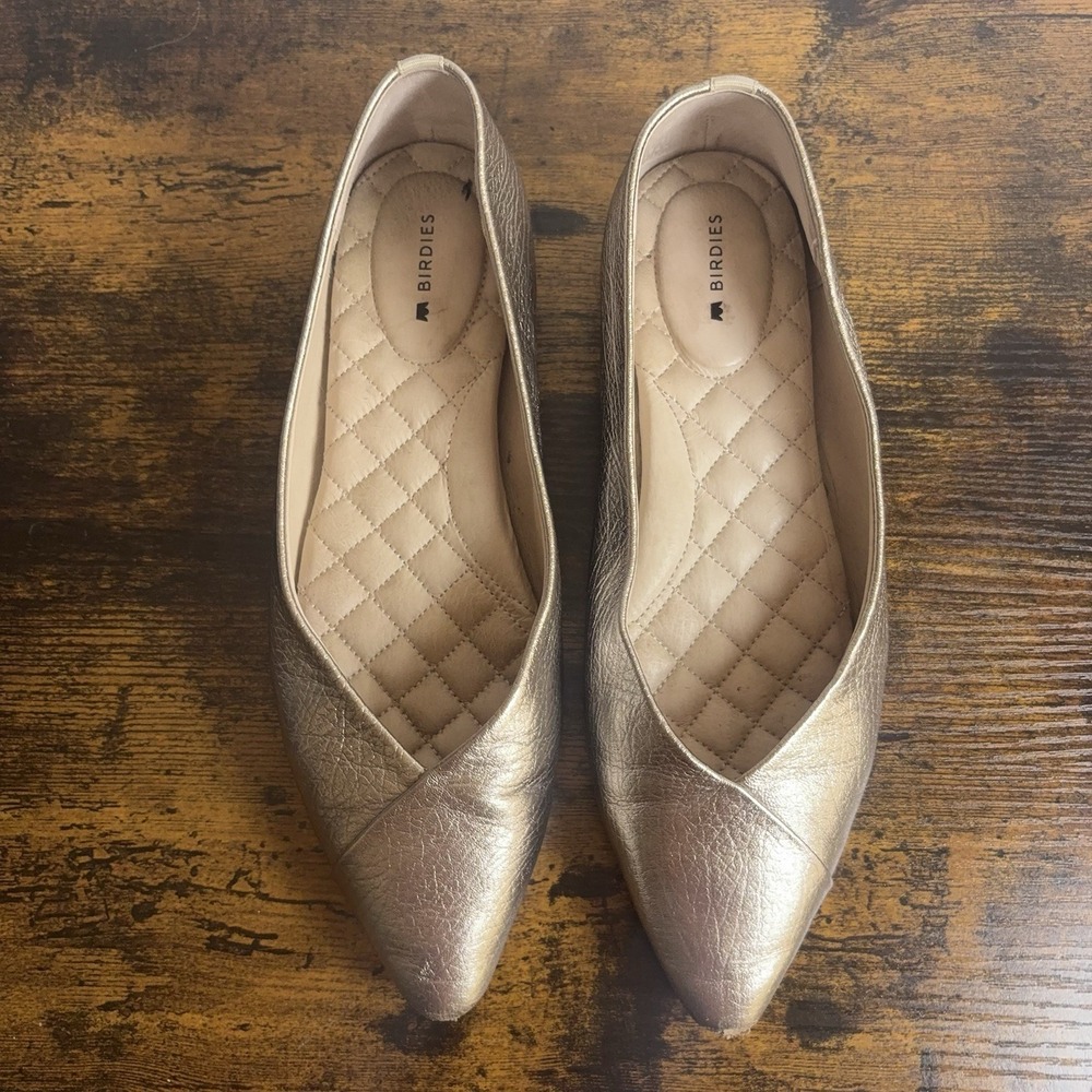 Birdies Goldfinch Leather Flats Womens 7.5 Champagne Metallic Gold Classic - Picture 2 of 11